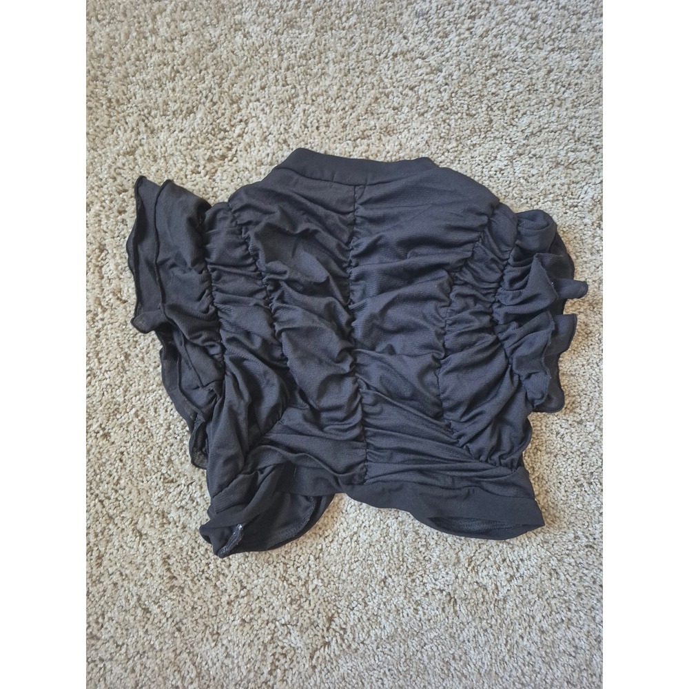 Ruby Rox Juniors Black Ruched Ruffled Cropped Shrug Bolero Cardigan Small - Picture 2 of 5